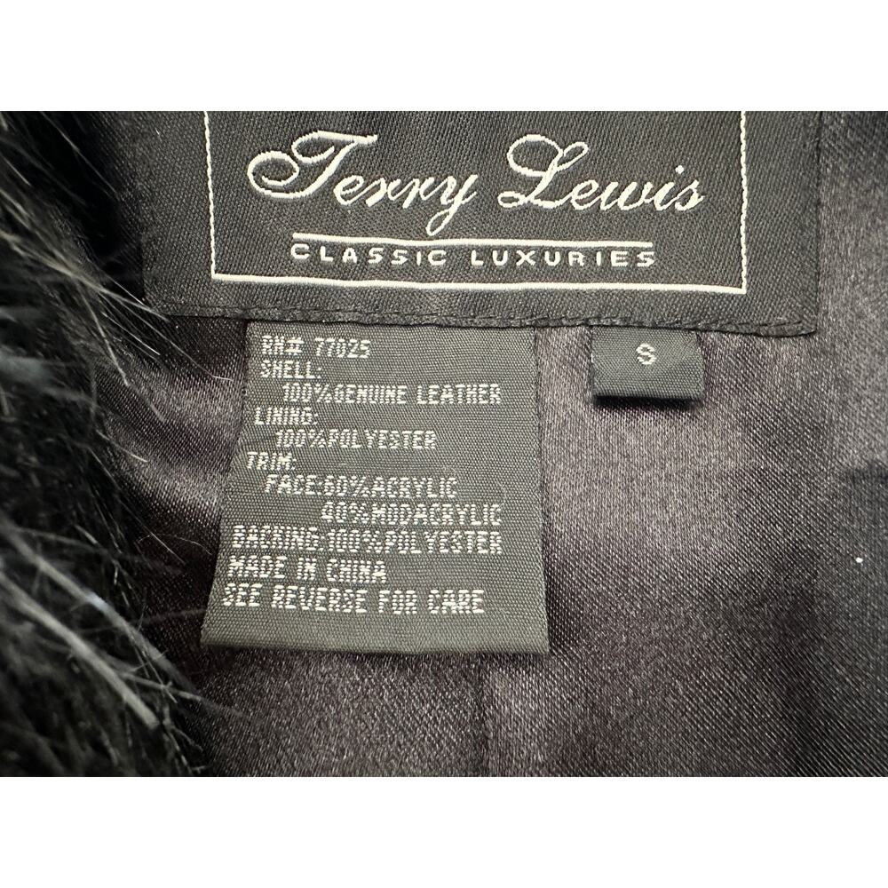 Vintage Terry Lewis Classic Luxuries S Long 100% Leather Coat Faux Fur Collar - Picture 8 of 10
